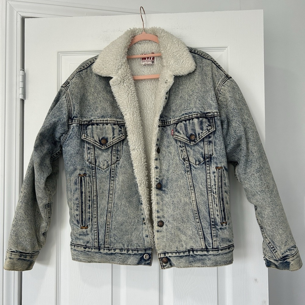 Vintage‎ 1980s Levi's Light Wash Sherpa Lined Red Tab Trucker Jacket Medium